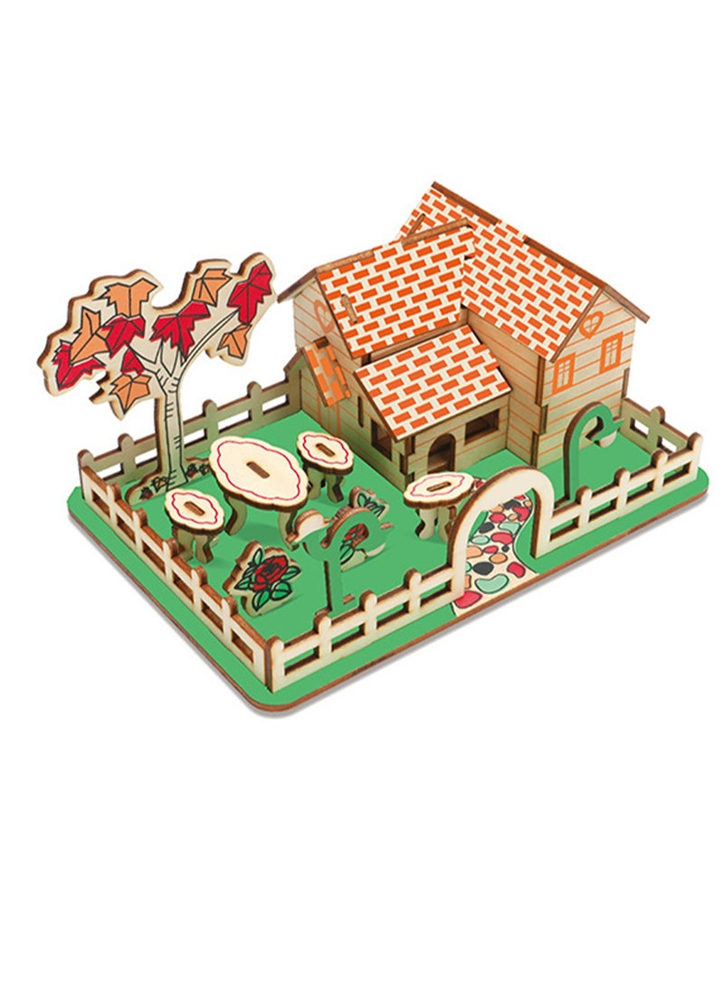 Children's Educational 3D Wooden Miniature House Self-assembly Handmade Puzzle Toys(Autumn Feeling 55Pcs) - Image 1